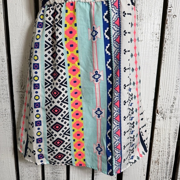 Sundress Aztec Geometric Print Neon Size Large Boho Mini Lightweight Sleeveless - Picture 3 of 9